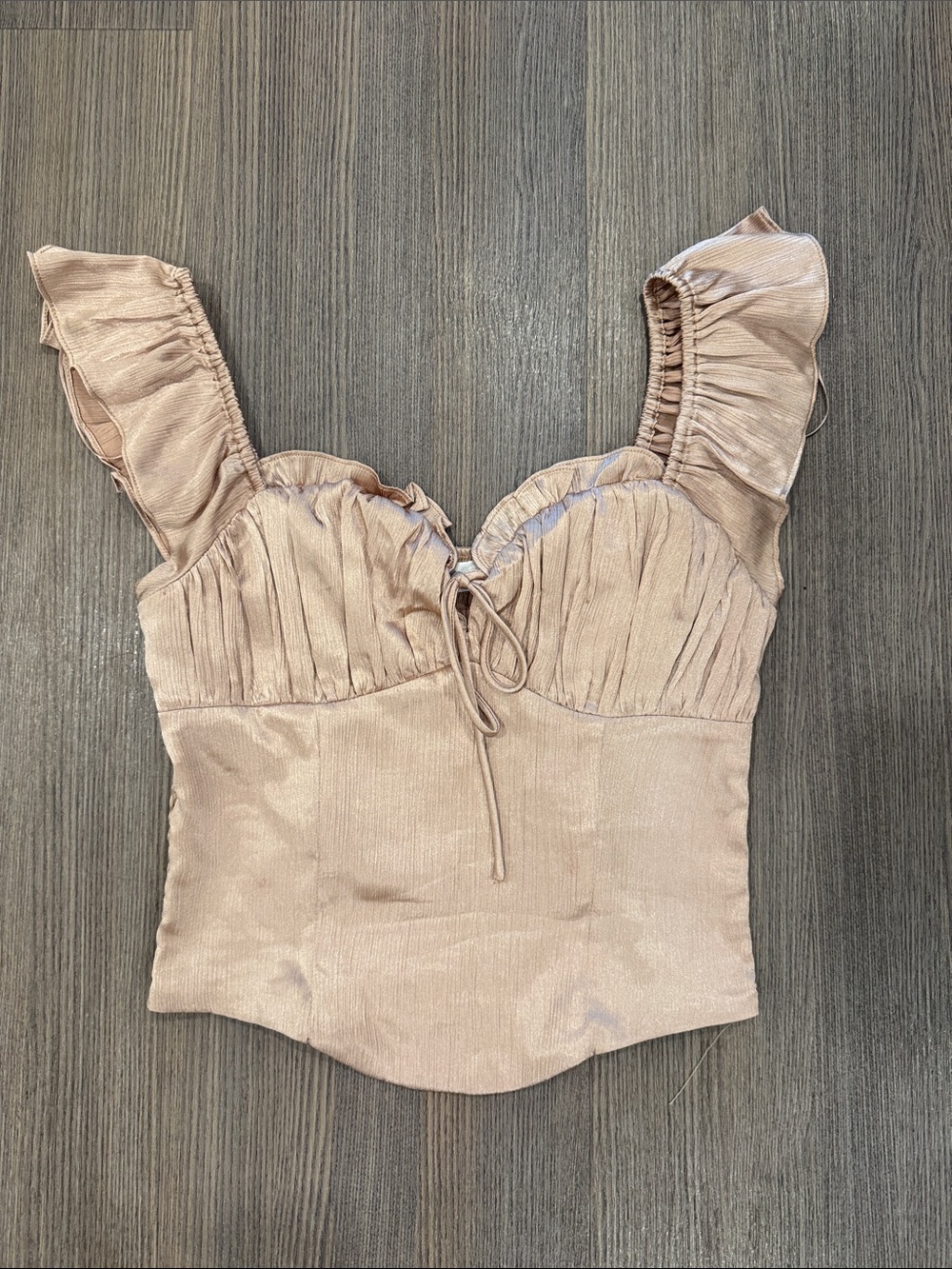 All in Favor Ruffled Tie-Front Bustier Top in Blush Beige